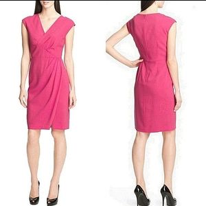 Lafayette 148 New York Pleated Barbiecore Fushia Hot Pink Sheath Midi Dress